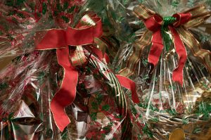 Christmas Holiday gift baskets with goodies.