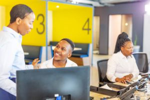 Female Business Woman Giving a Colleague Advice and Feedback