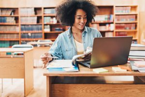 Young female student in the library