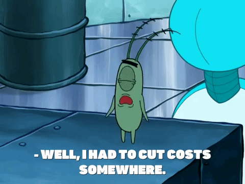 A Gif of Plankton talking about cutting costs