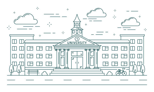 University line building illustration on white background.