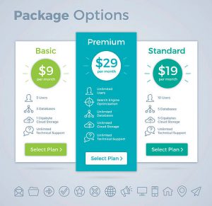 Package and subscription comparision choices. 