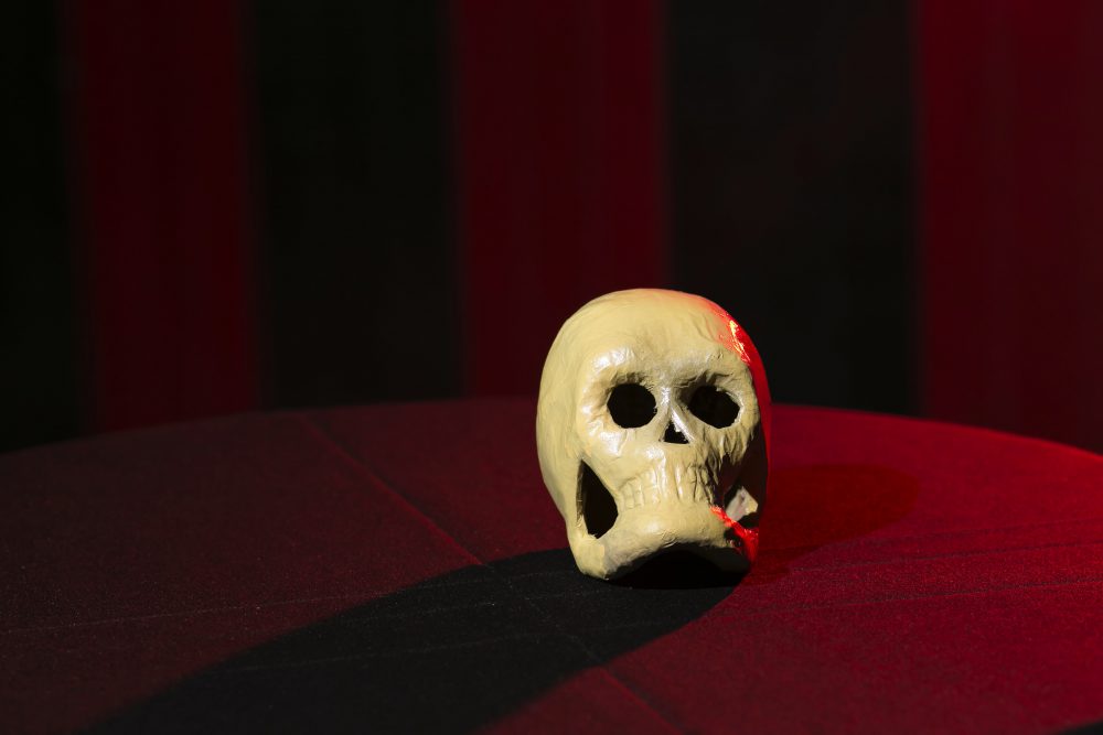 A skull on a table