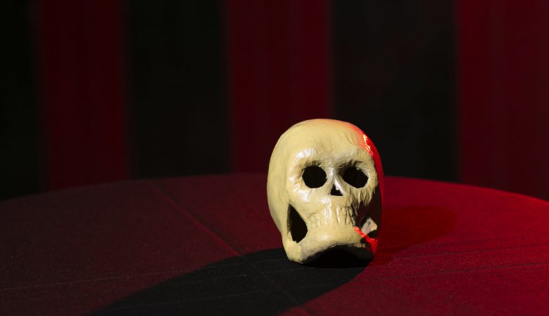 A skull on a table