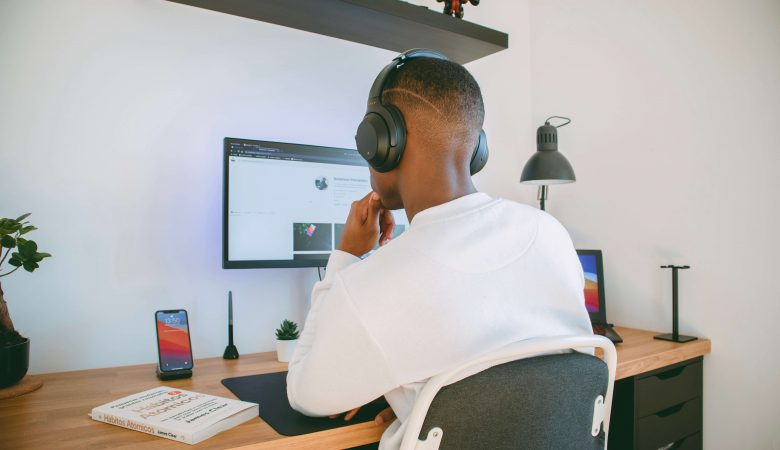 A young man concentrating at work 2