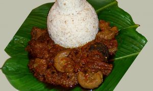 Ofada Rice and Stew in leaves