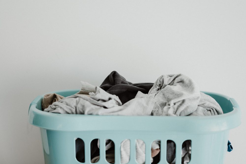 A basket filled with clothes
